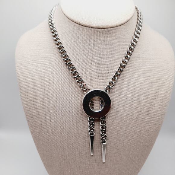 MONET Vintage Silver Tone Modernist Chain Necklace 15” Signed Heavy - Picture 1 of 8